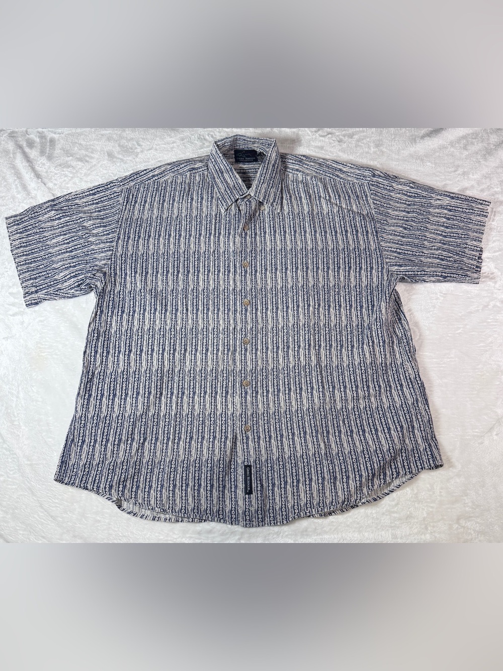Greg Norman L Blue Geometric Tribal Print Short Sleeve Button Up Shirt
